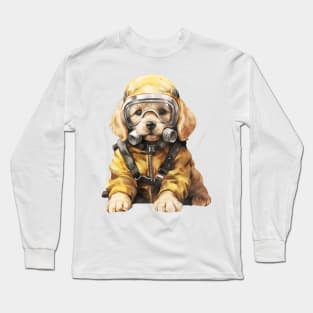 Golden Retriever Dog Wearing Gas Mask Long Sleeve T-Shirt